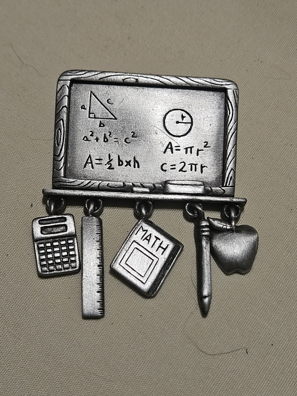 Vintage Jonette Jewelry (JJ) Pewter Math Teacher Brooch